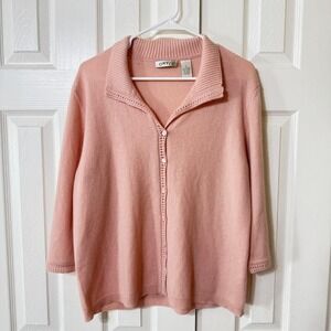 VTG Orvis Womens light Pink 100% Cashmere Cardigan Sweater Sz L feminine spring